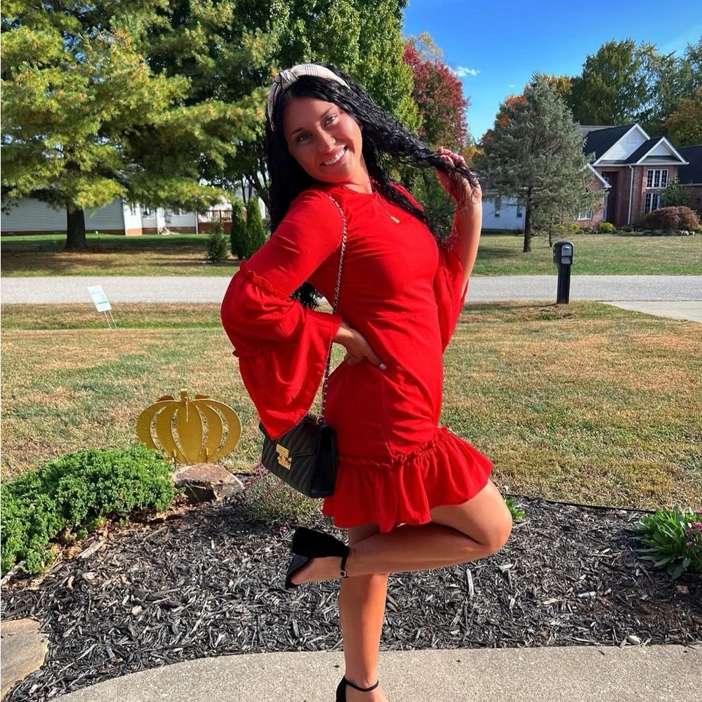 Pink Lily Red Bell Sleeve Dress